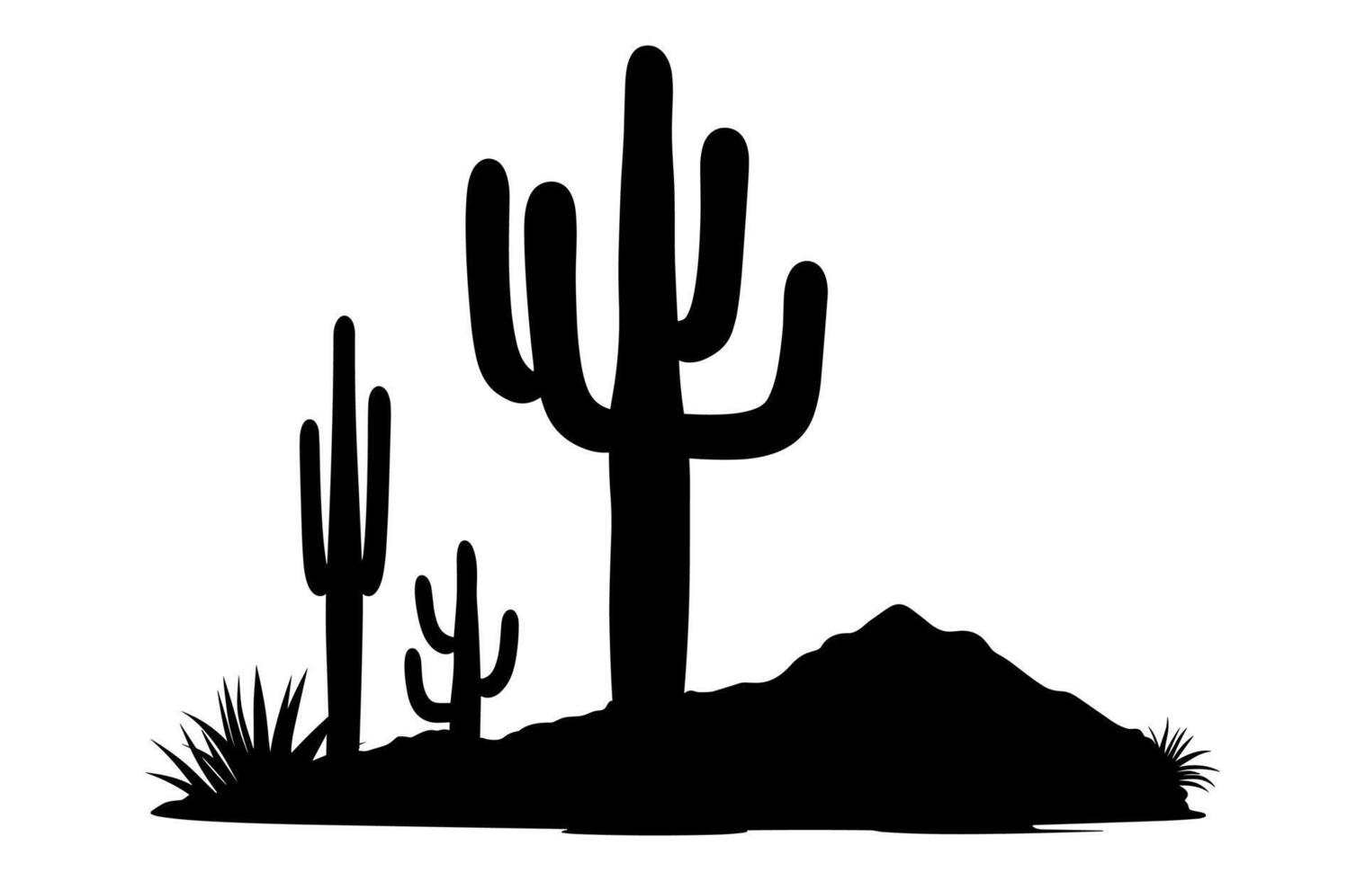 A Cactus Scene Silhouette isolated on white background vector
