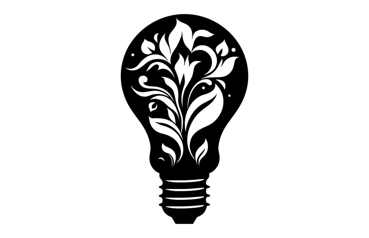 A Light Bulb with Flowers Black Silhouette vector