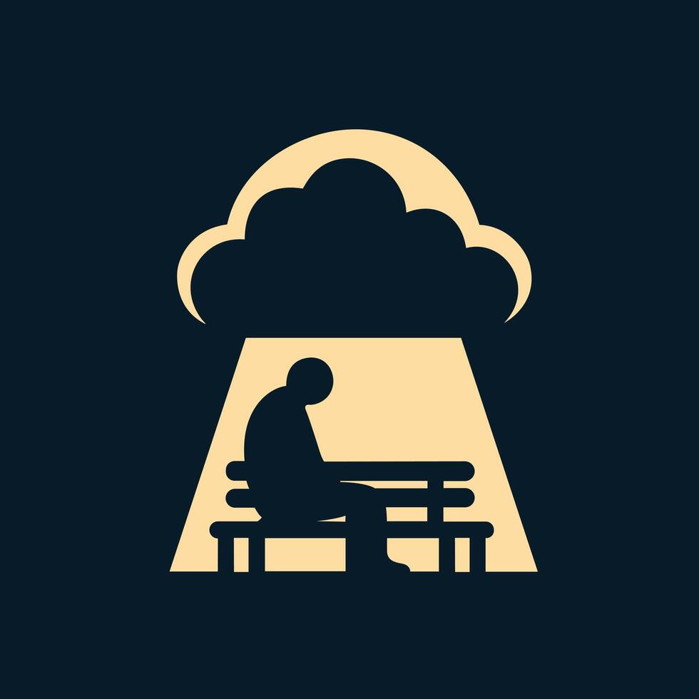 a man sitting on a bench under a cloud vector