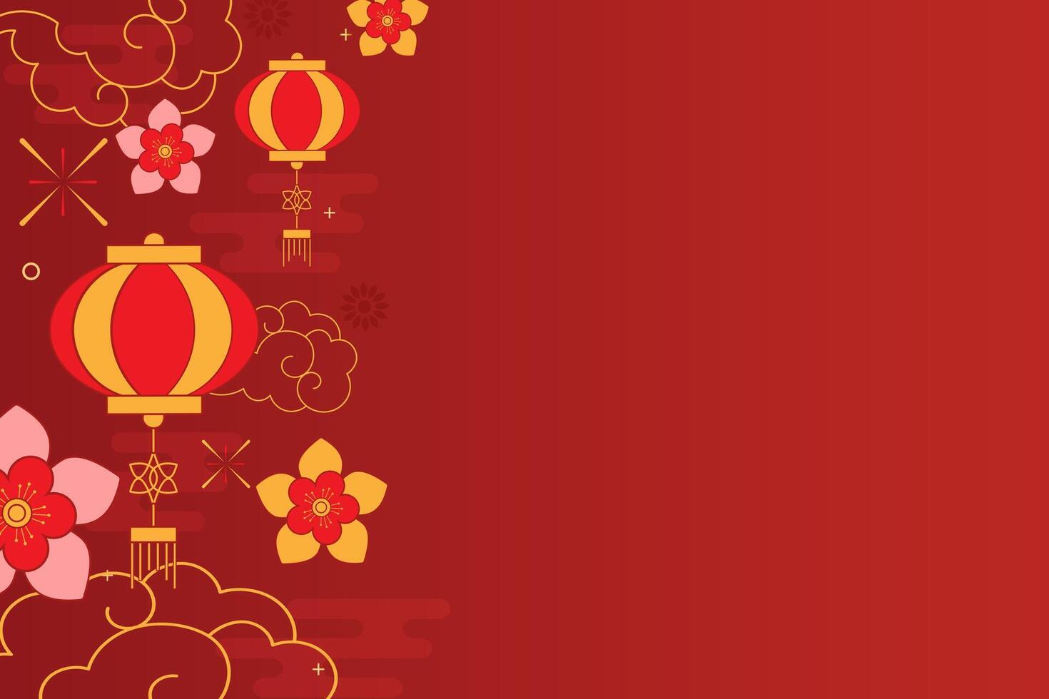 Happy Chinese New Year Yellow and Red Lantern, Greeting Card Background. Lunar New Year Calendar with Gold or Pink Flower and Line Cloud Ornament vector