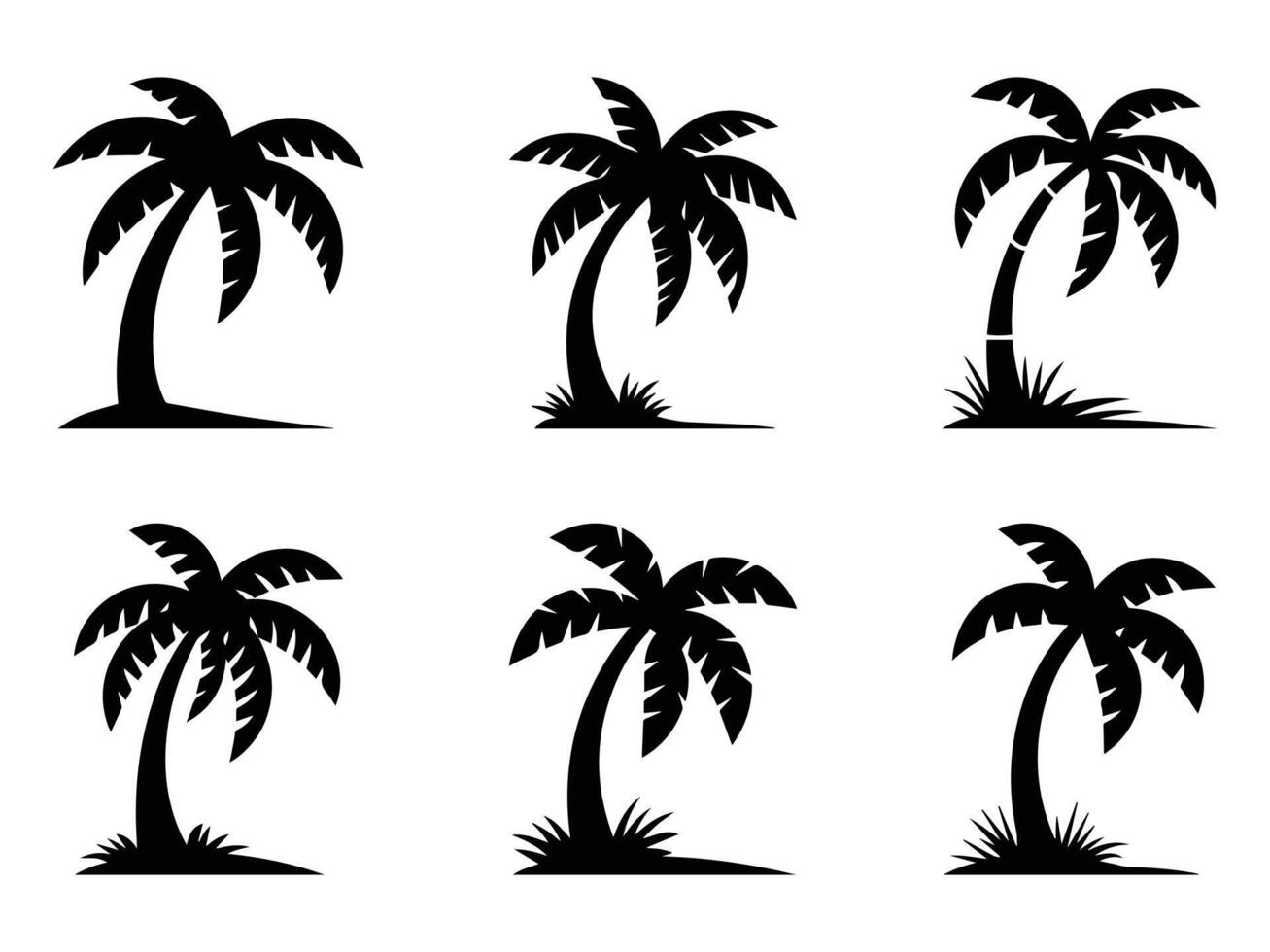 Six Silhouettes of Tropical Palm Trees vector
