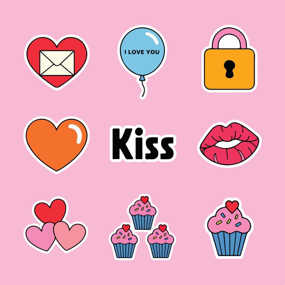 kiss love sticker set vector