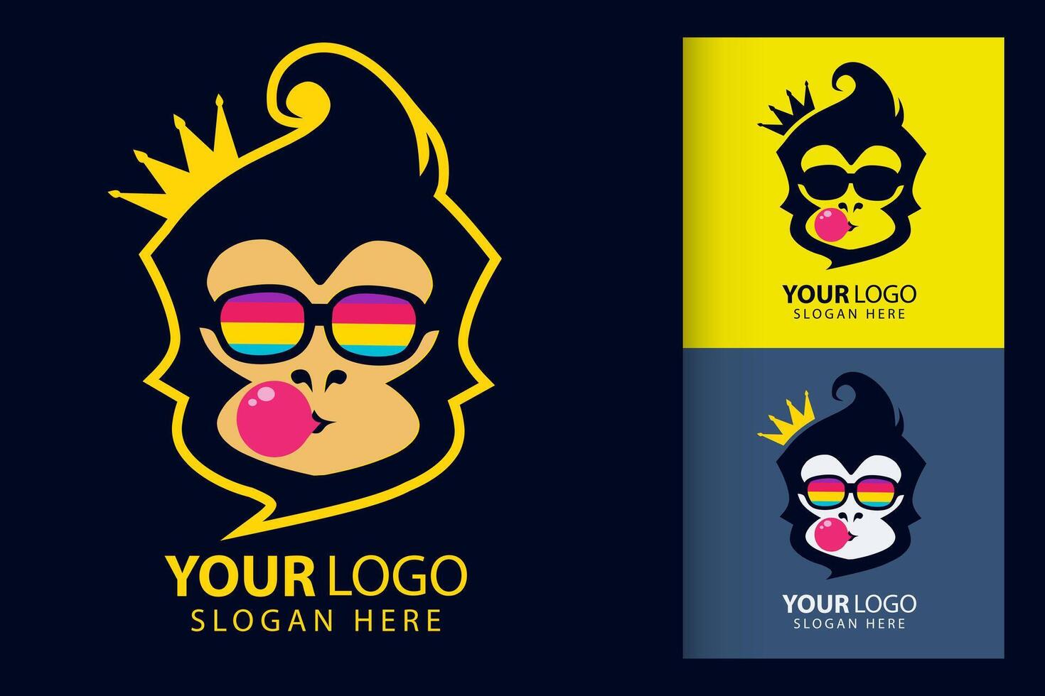 Funny funky monkey bubble gum template. Pop Art logo. Colorful design with soft background. Abstract illustration for t-shirt, poster, clothing, merch, apparel, badge design vector