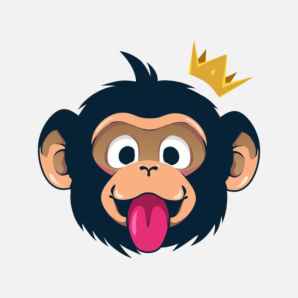Funny funky monkey crown . Pop Art logo. Colorful design with soft background. Abstract illustration. Isolated black background for t-shirt, poster, clothing, merch, apparel. vector