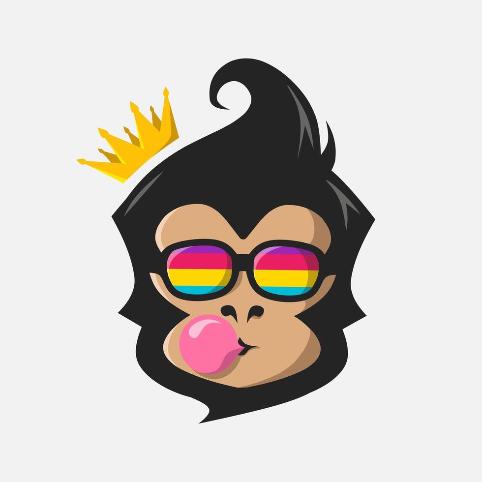 Funny funky monkey playing bubble gum. Pop Art logo. Colorful design with soft background. Abstract illustration for t-shirt, poster, clothing, merch, apparel, badge design vector
