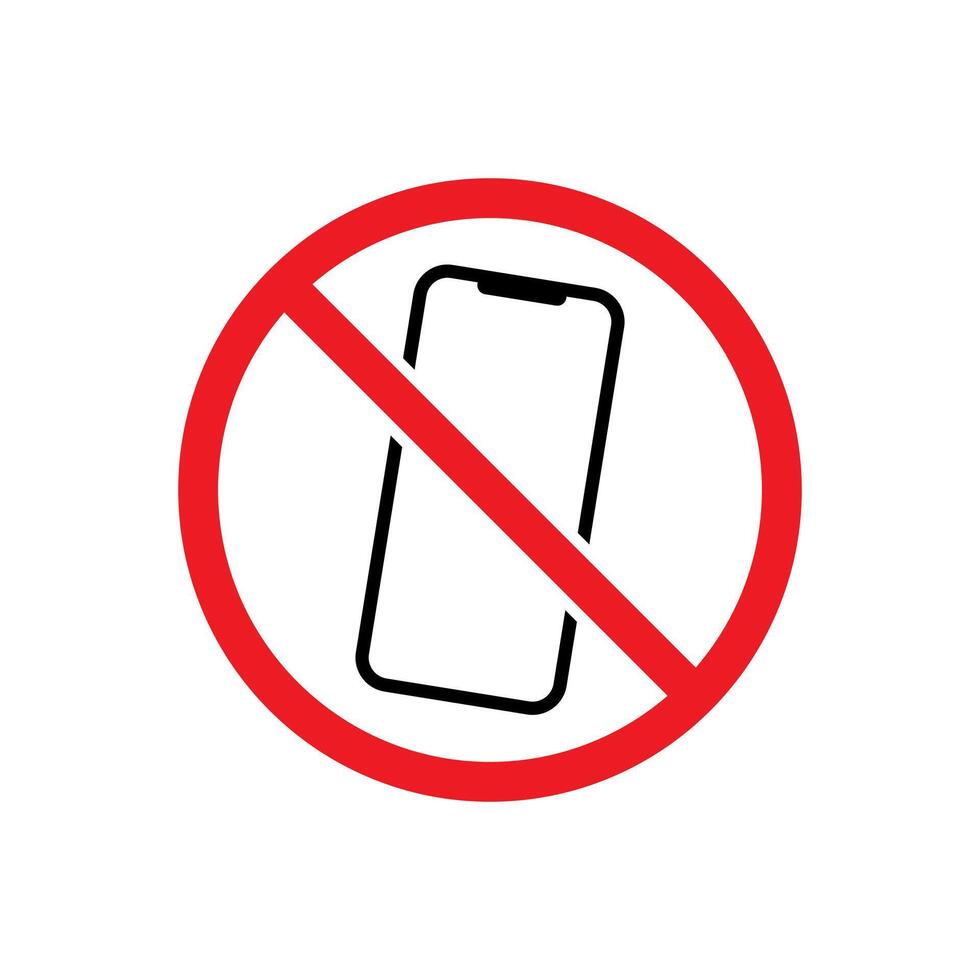 Smartphone prohibition sign icon. Mobile phone forbidden area symbol vector