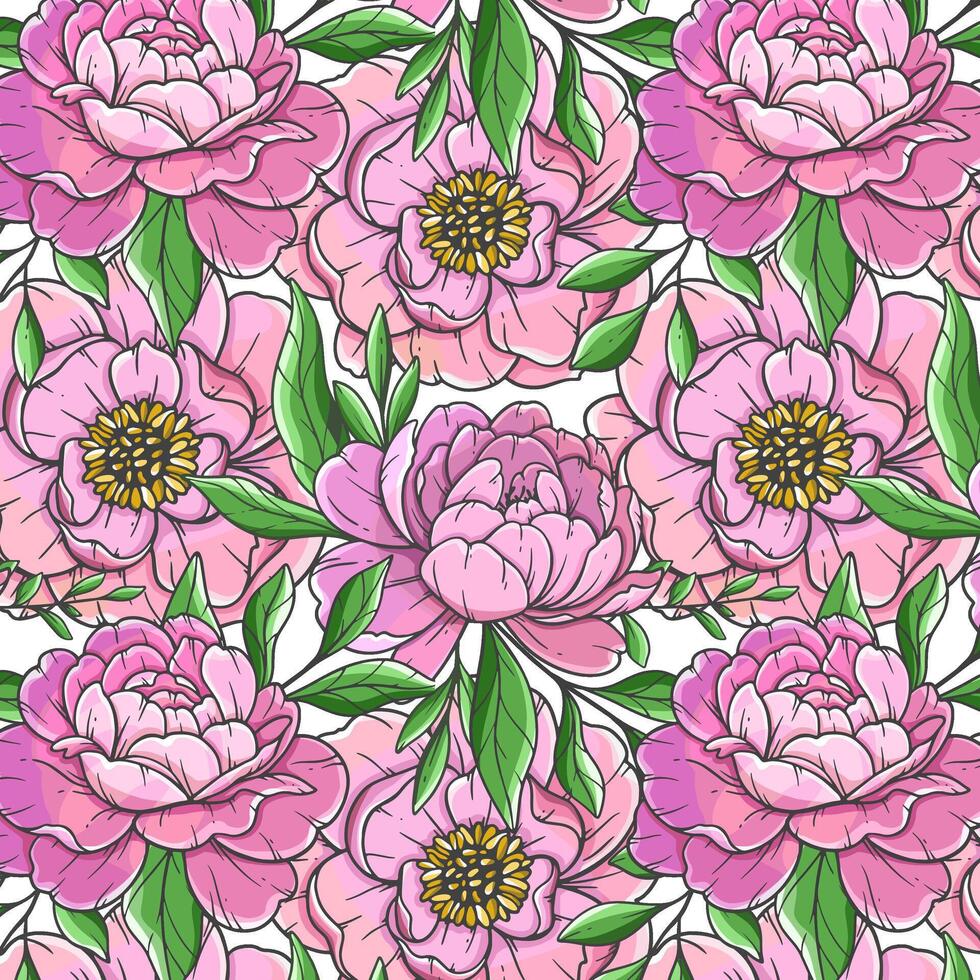 Peonies background design. Peony pattern. Floral background with pink peonies. Spring Botanical Background for wallpapers, wall arts. wedding, wrapping paper, greeting cards vector
