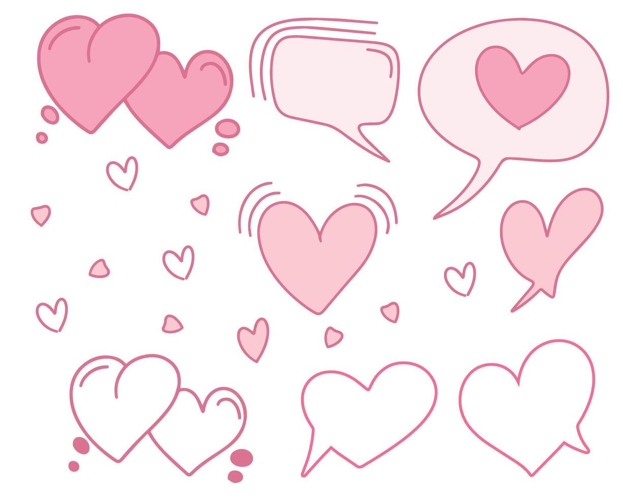 Heart shaped speech bubbles design. Pink chat icons on white background. illustration. illustration vector