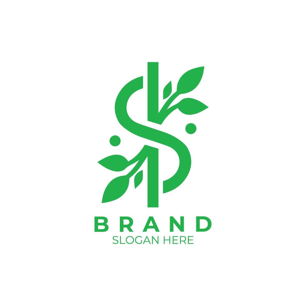 a green logo with leaves and letter s design vector