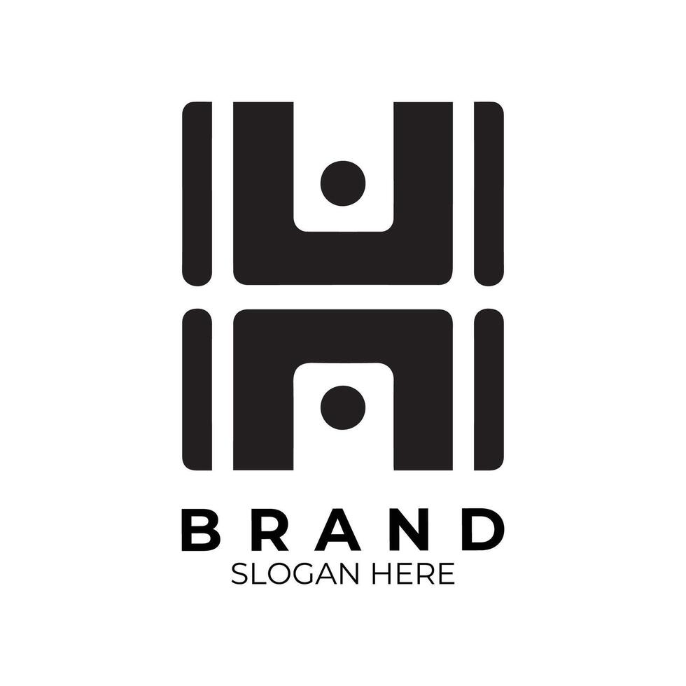 Letter H, Letter UN, brand logo design with a black and white image vector