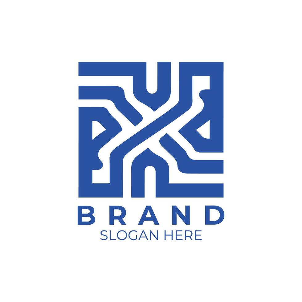 X brand monogram logo design template square shape vector