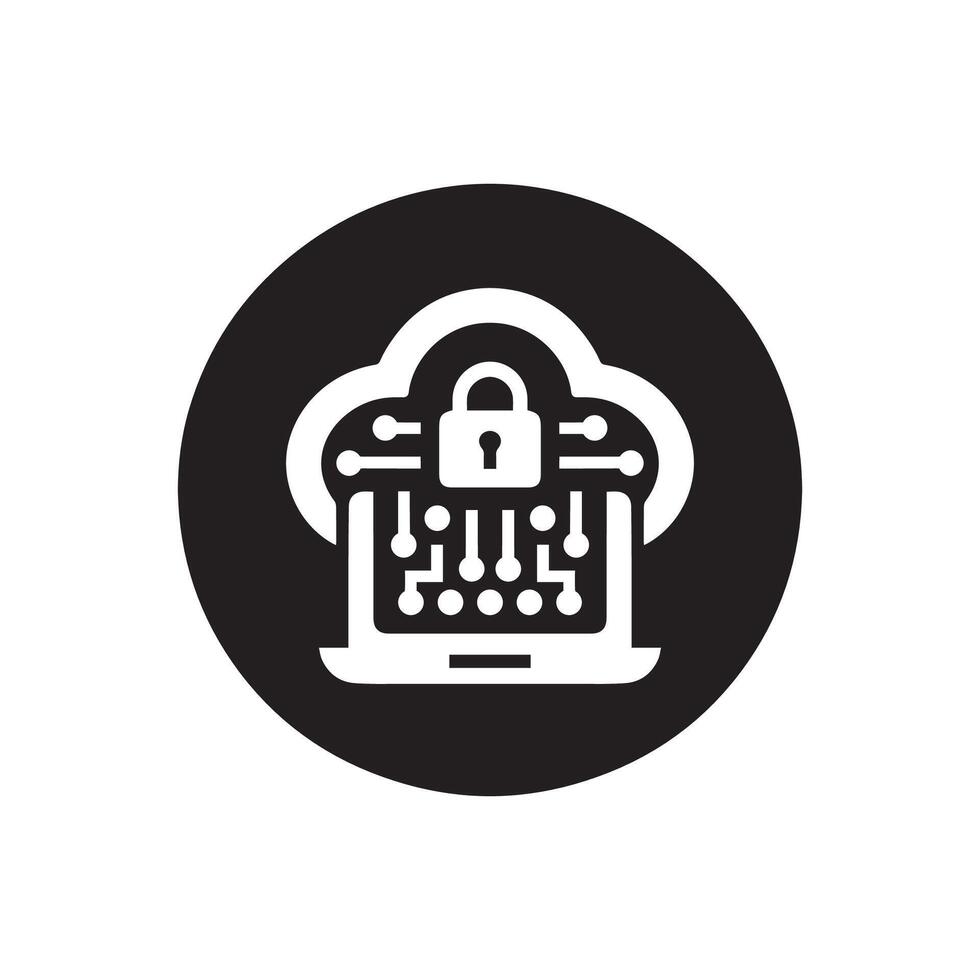 black and white icon of a cloud computing security vector