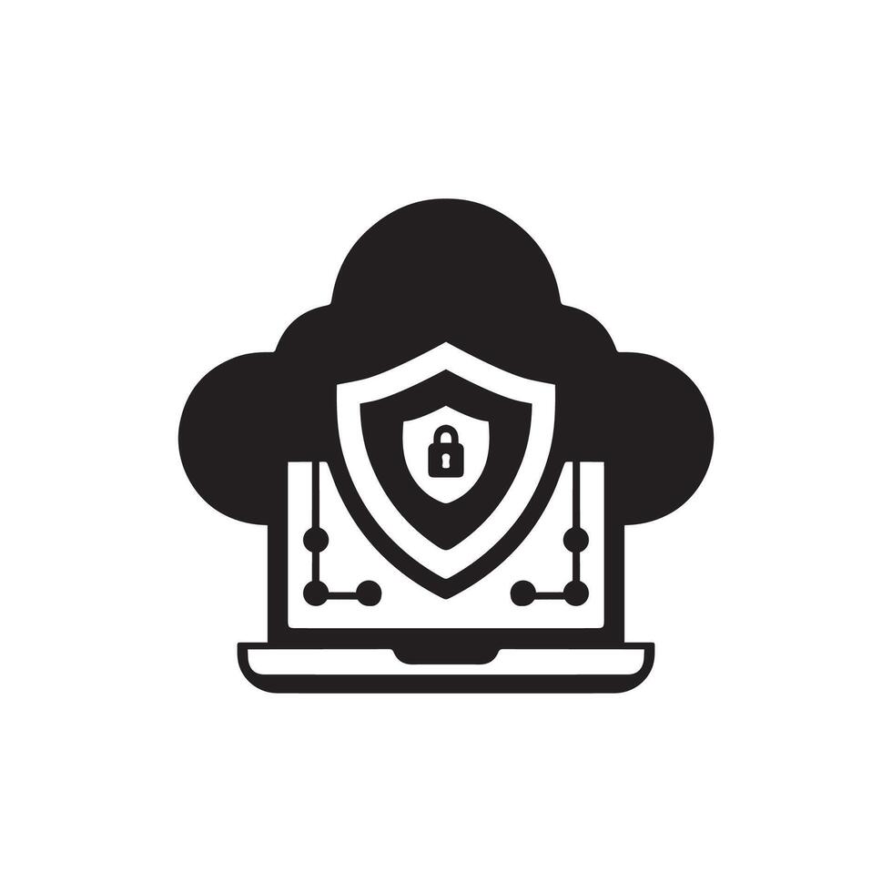 black and white cloud with a shield on it vector