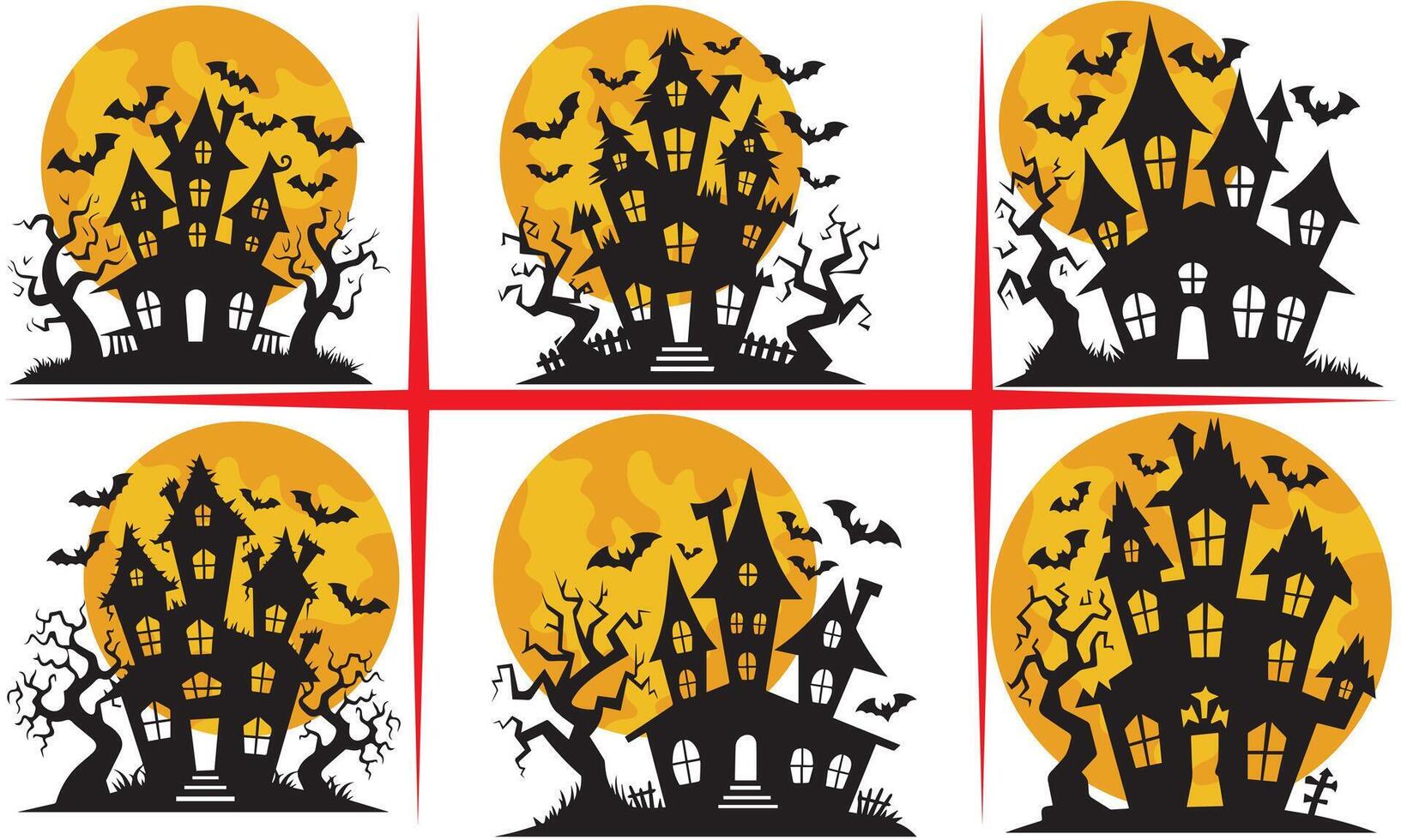 Haunted House Silhouette with Flying Bats vector