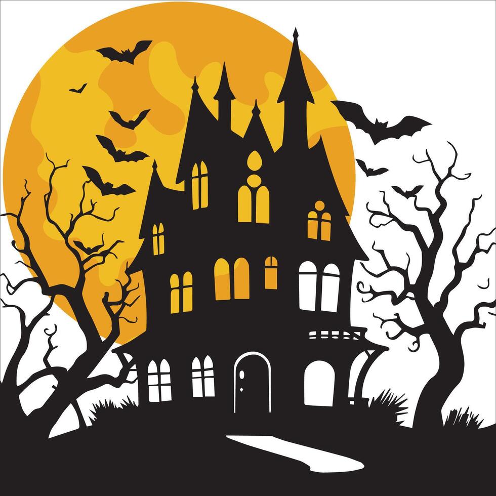 Haunted House Silhouette Against a Moonlit Sky vector