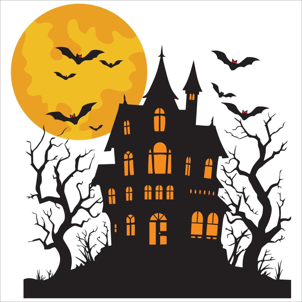 Dark Mansion with Bats and Moon Illustration vector