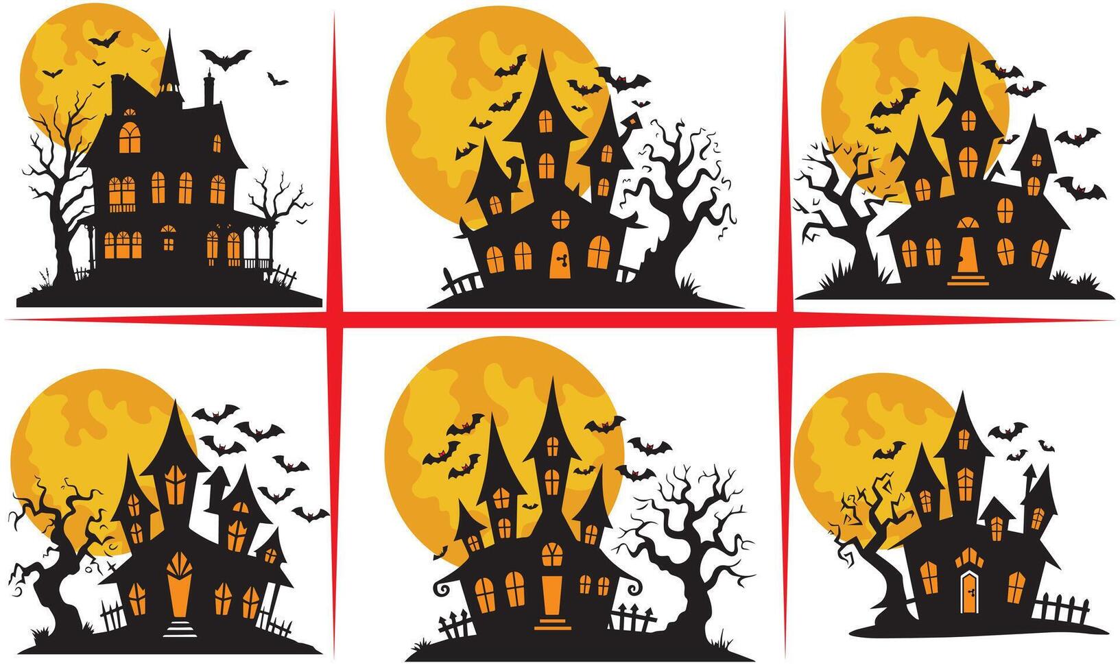 cemetery on halloween night with evil pumpkins, bats and in the background a haunted castle and the full moon. Halloween Banner illustration Design vector