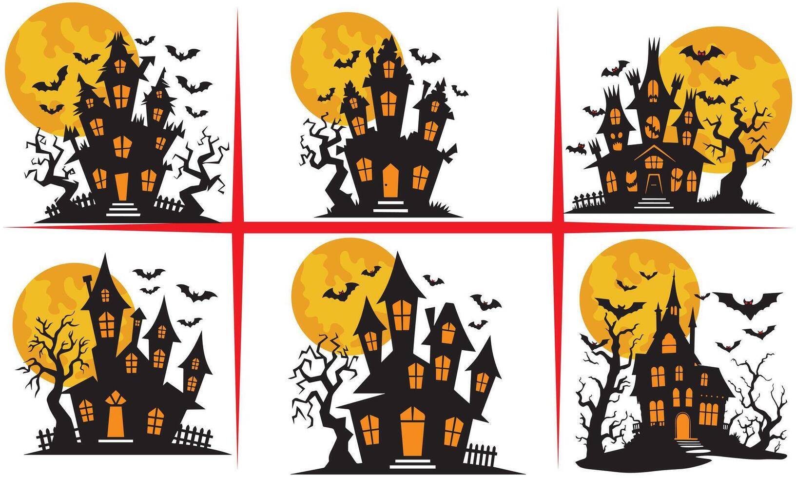 a halloween house with a full moon in the background, Spooky haunted house outline for a Halloween vibe Design vector
