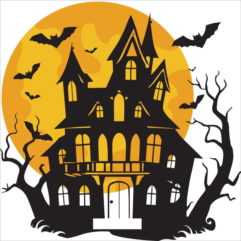 Chilling Haunted House Silhouette with Night Sky vector