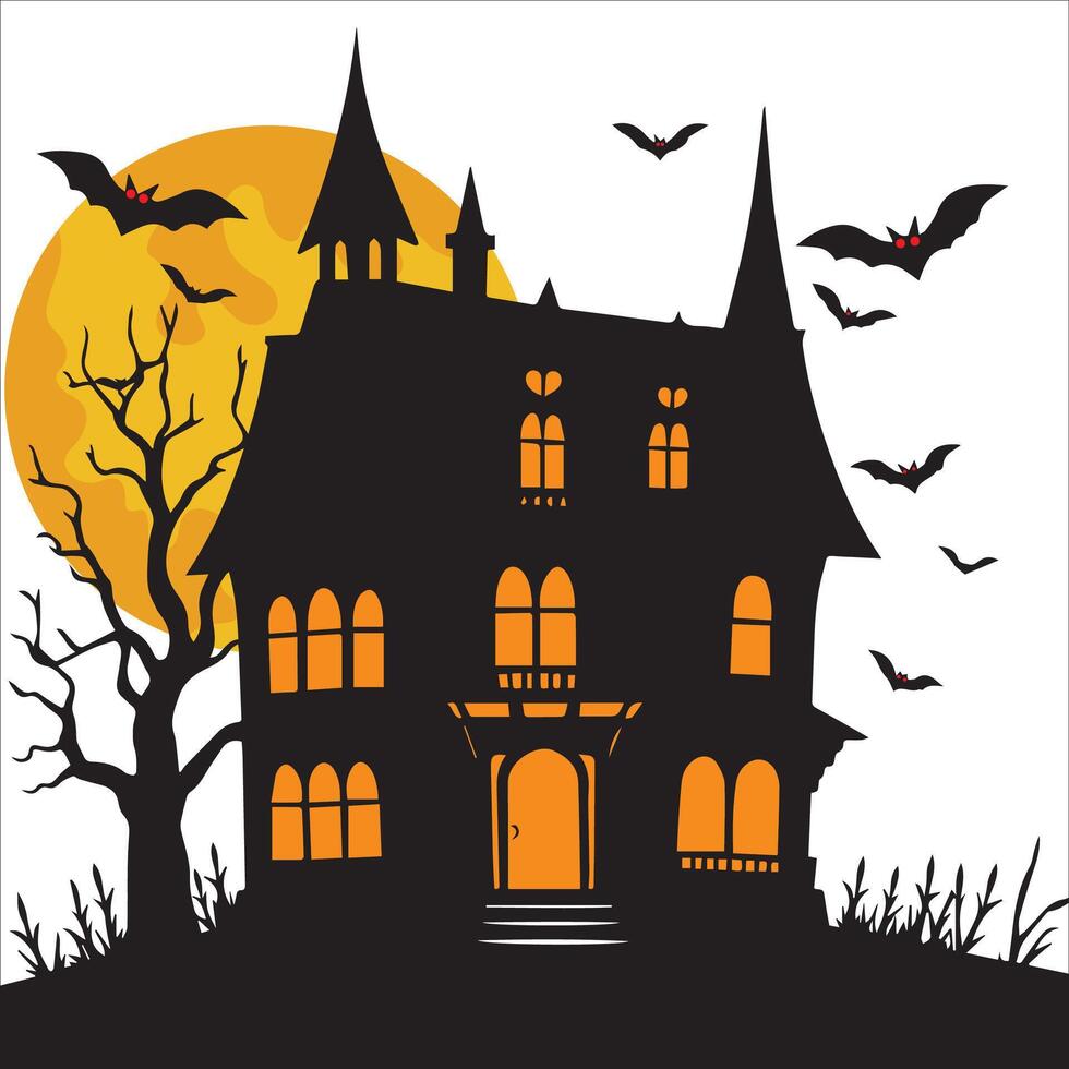 Creepy House with Bats at Night Illustration vector