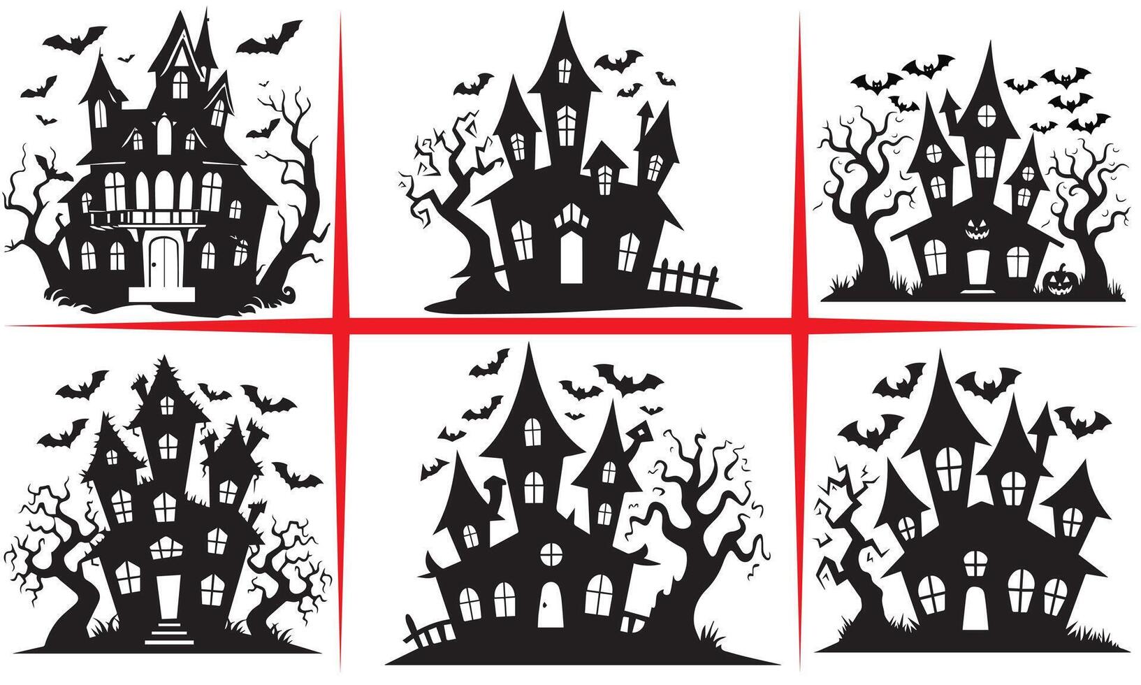 Haunted House Silhouette Set vector