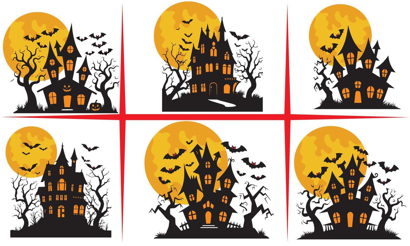 a halloween house with a full moon in the background, Spooky haunted house outline for a Halloween vibe vector