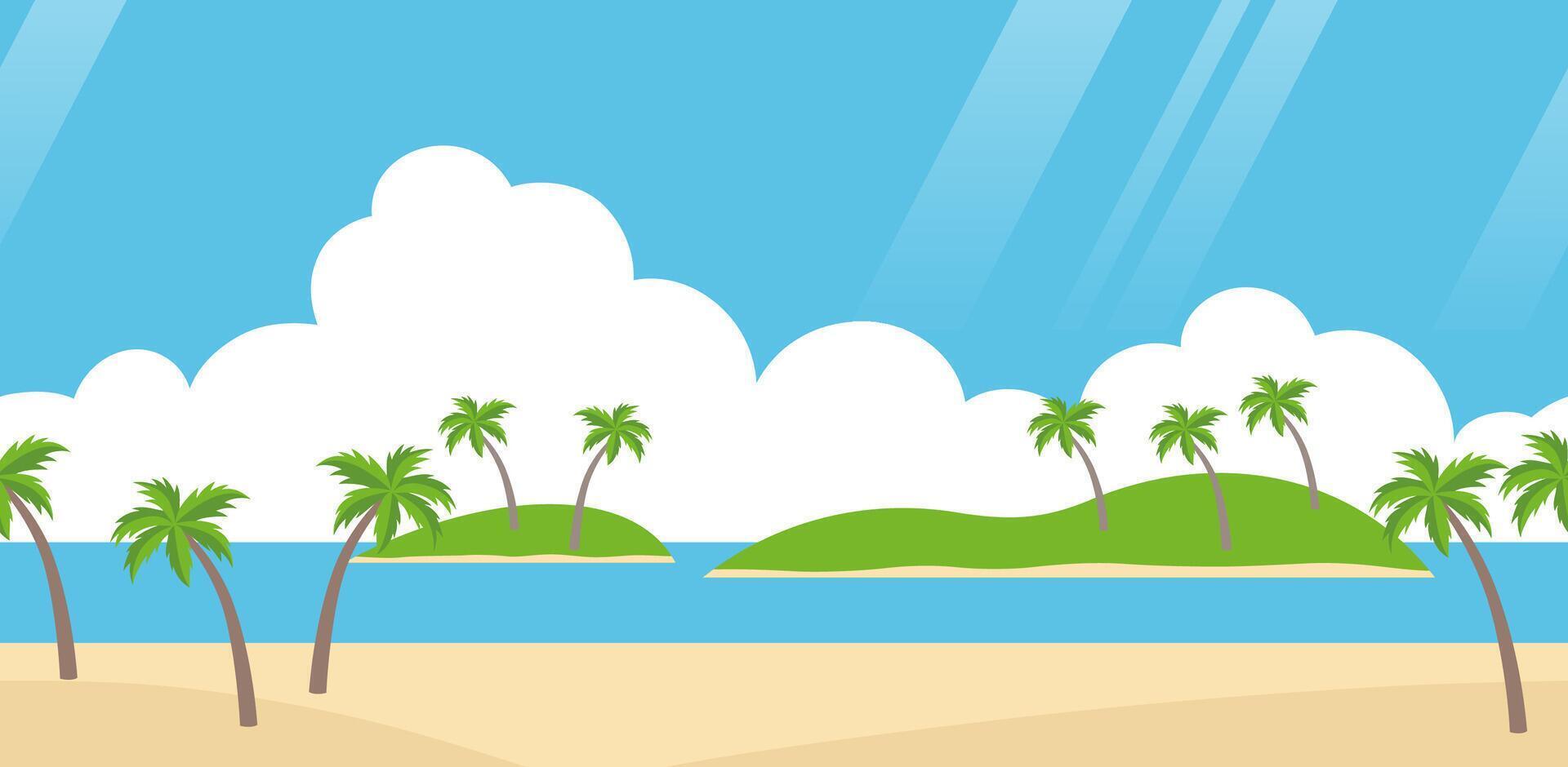Seamless Tropical Resort Landscape Flat-Style Illustration. Horizontally Repeatable. vector