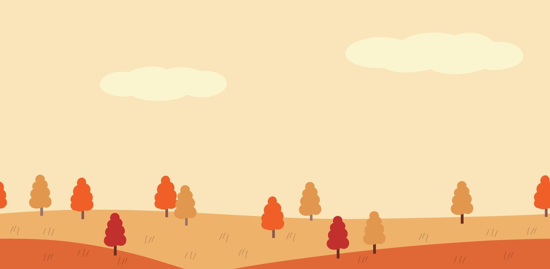 Seamless Flat-Style Landscape In The Autumn. Horizontally Repeatable. vector
