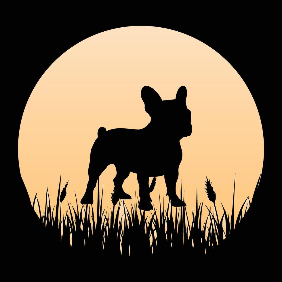 French Bulldog Silhouette with Retro Sunset Background vector