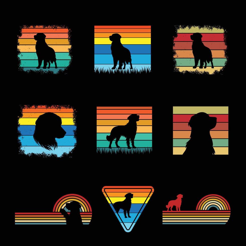 Retro Sunset Inspired Golden Retriever Silhouette Design Bundle vector