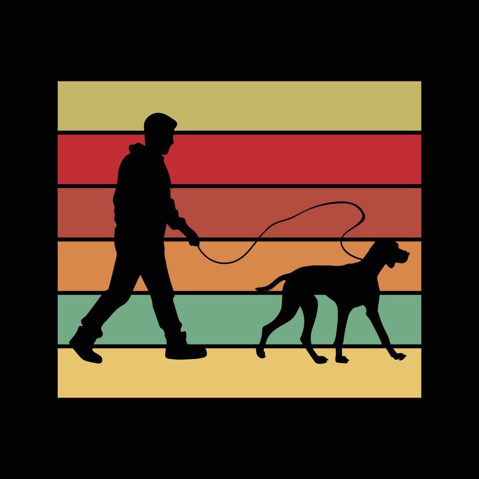 Retro Sunset with German Shorthaired Pointer Dog Silhouette vector