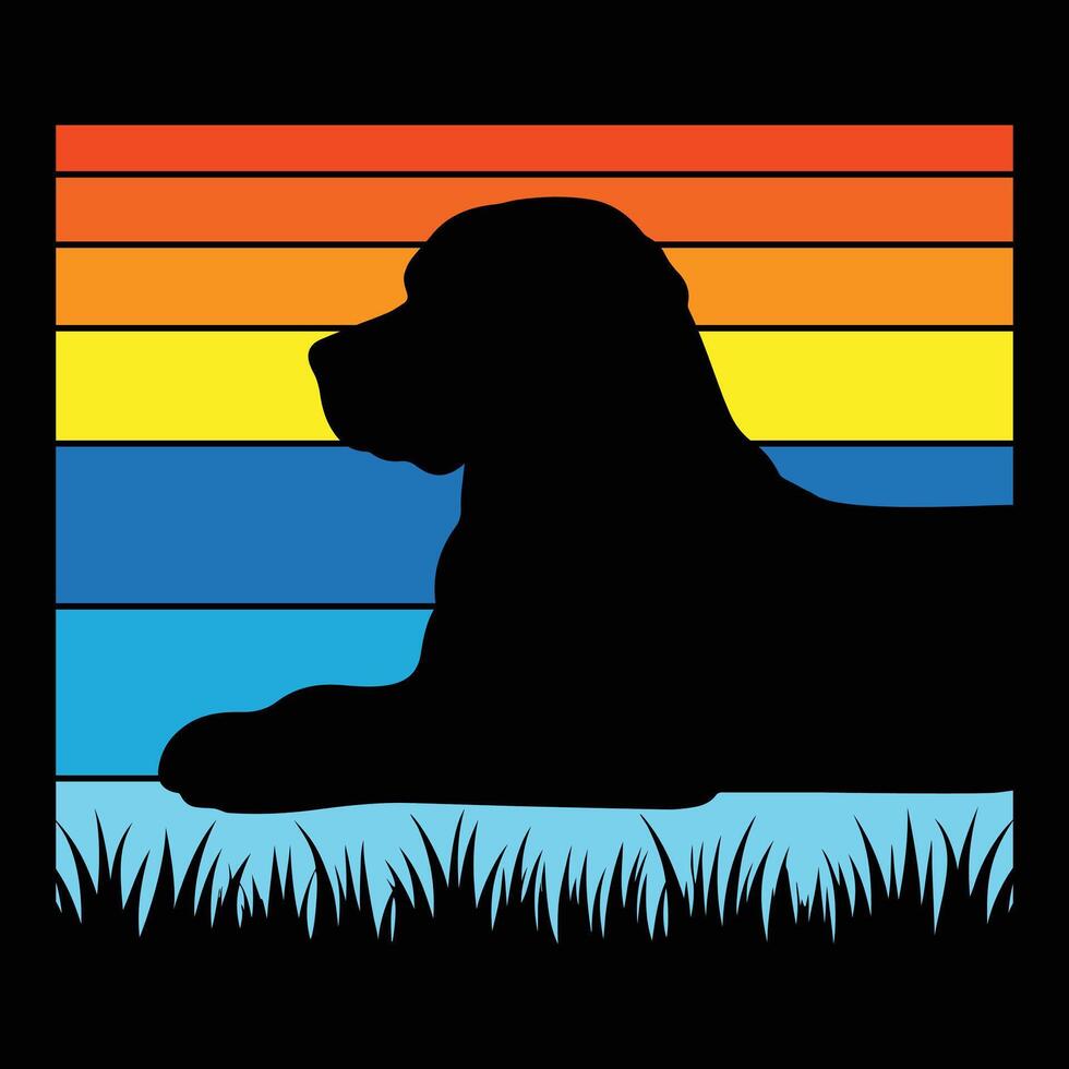 Retro Labrador Retriever Dog with Sunset Background vector