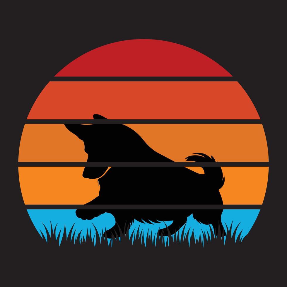 Pembroke Welsh Corgi Retro Sunset Background vector