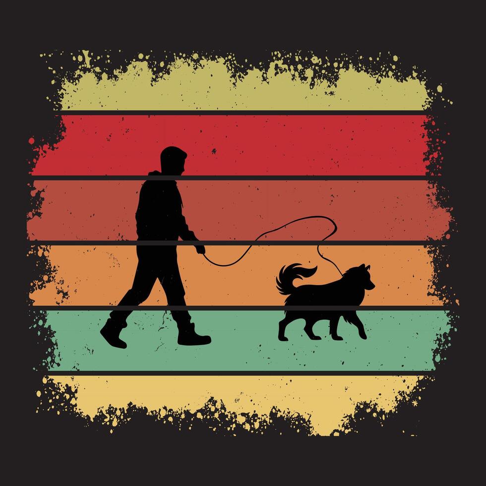 Silhouette of Siberian Husky Dog Against a Retro Sunset vector