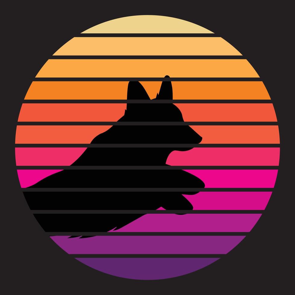 Vintage Sunset Corgi Silhouette Illustration vector