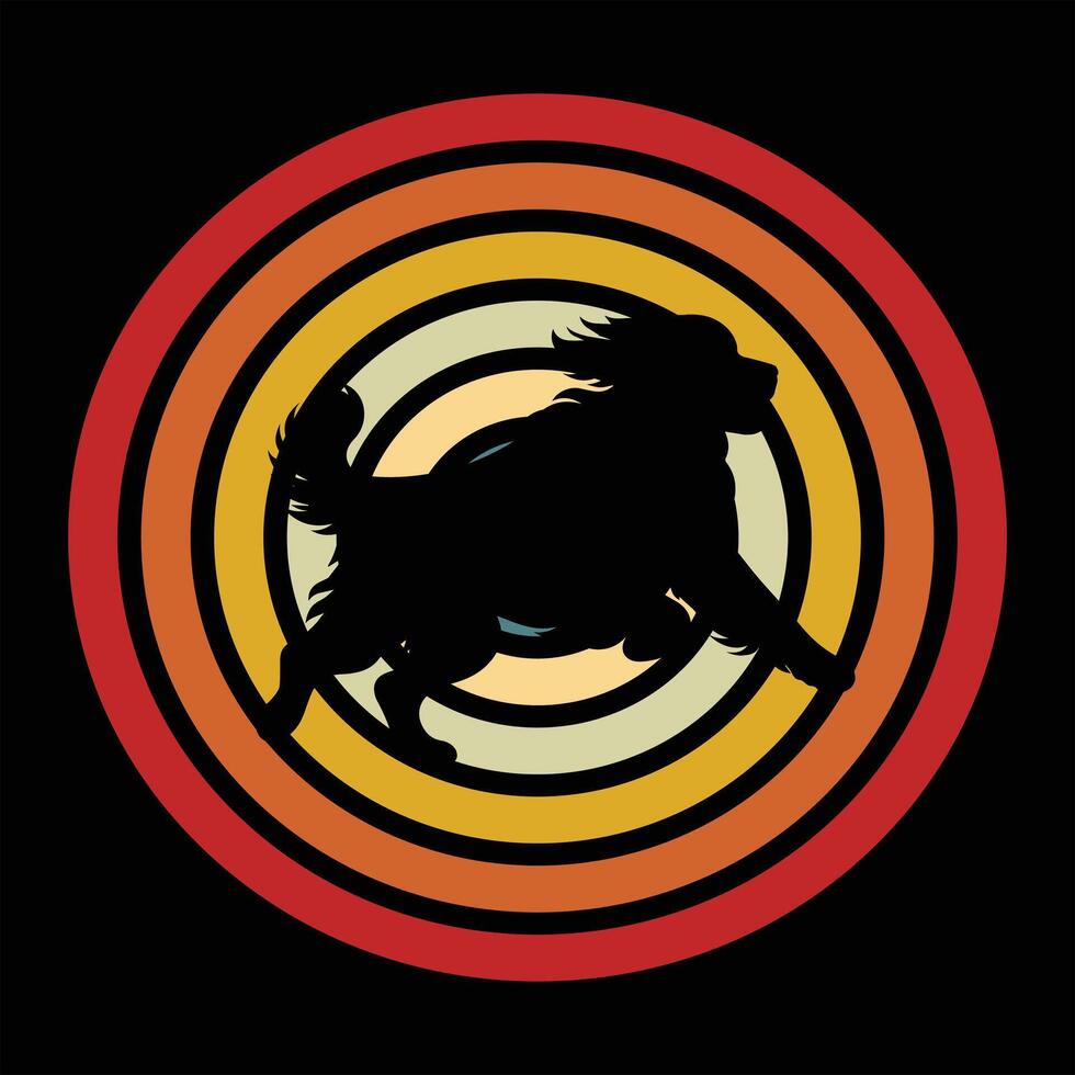Retro Sunset Design with Bernese Mountain Dog Silhouette vector