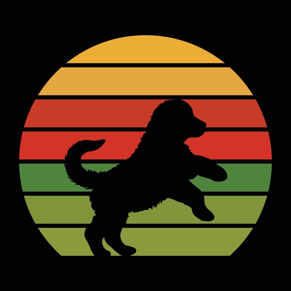 Retro Style Bernese Mountain Dog Silhouette at Sunset vector
