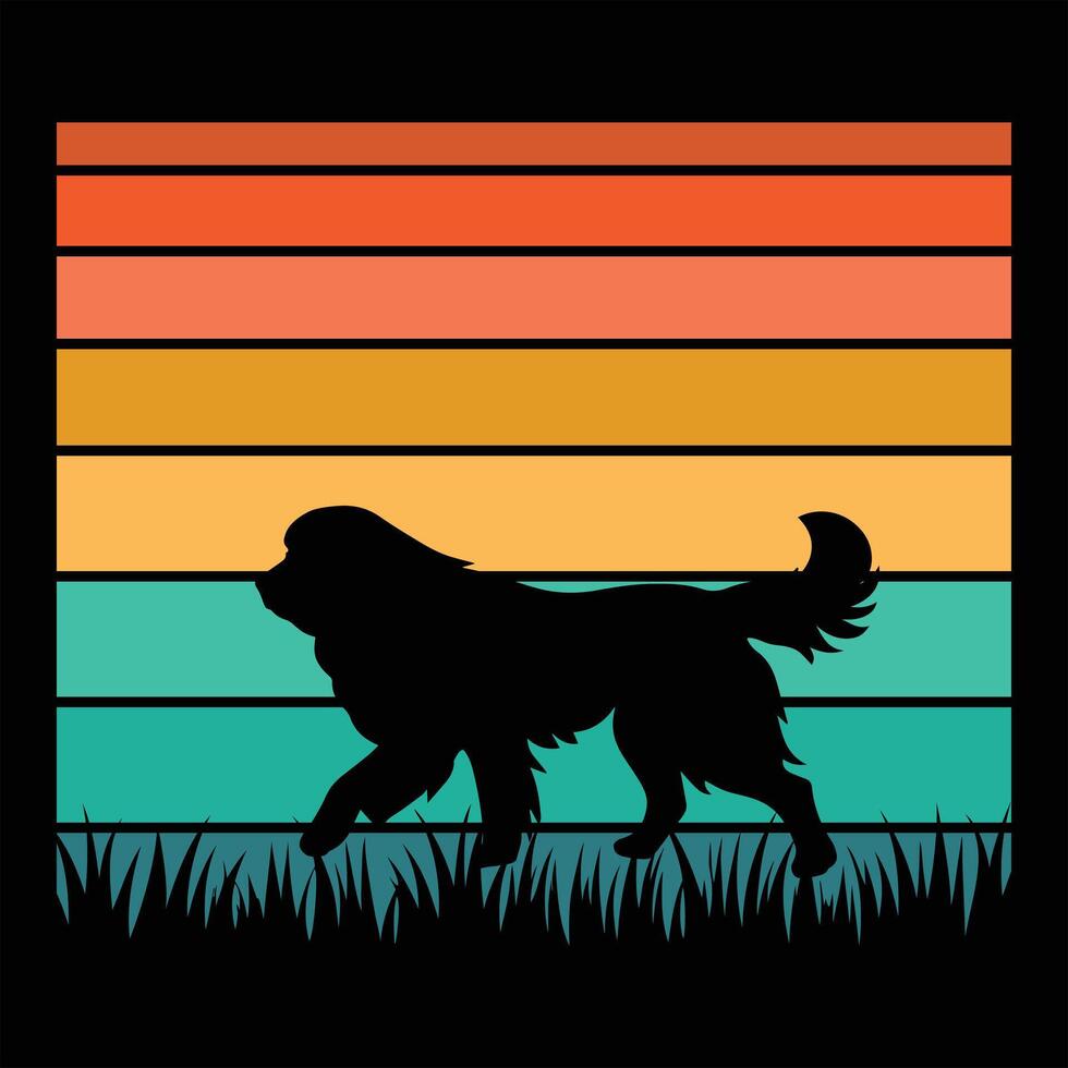Retro Inspired Bernese Mountain Dog Silhouette at Sunset vector