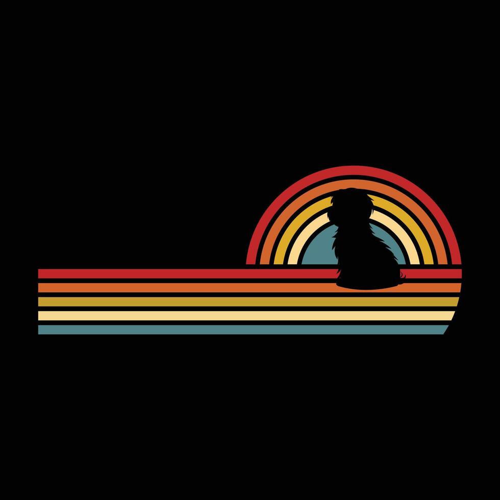 Havanese Dog Silhouette Set Against a Retro Sunset vector