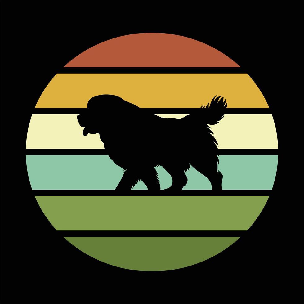 Retro Sunset with Bernese Mountain Dog Silhouette Artwork vector