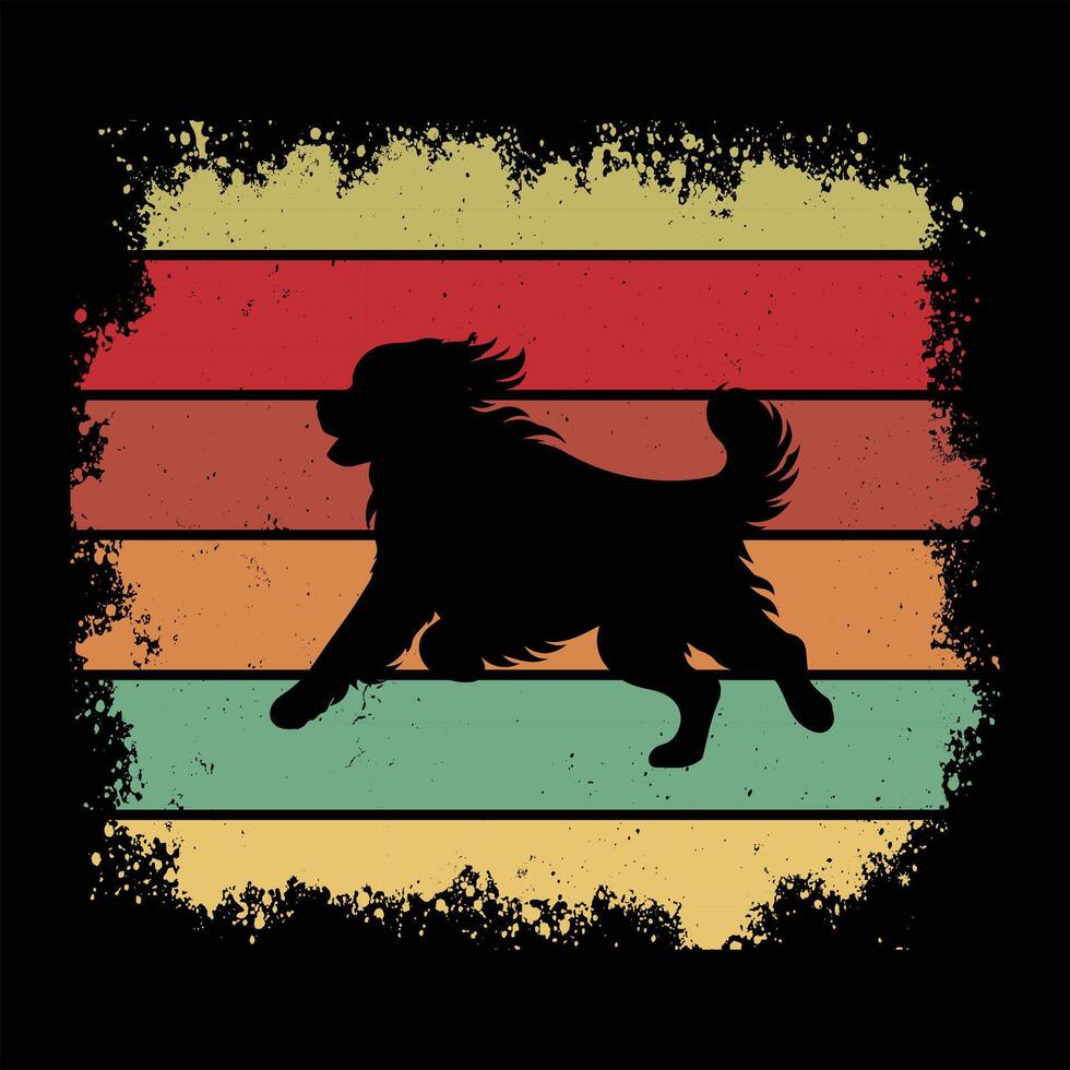 Silhouette of Bernese Mountain Dog on Retro Sunset Background vector