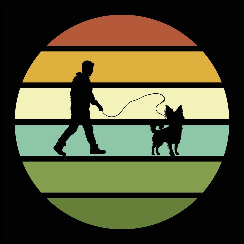 Chihuahua Dog Silhouette with Retro Sunset Background vector