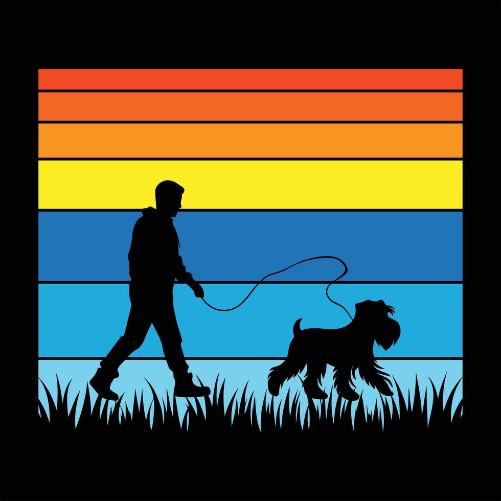 Retro Sunset Dog Silhouette Miniature Schnauzer Design vector