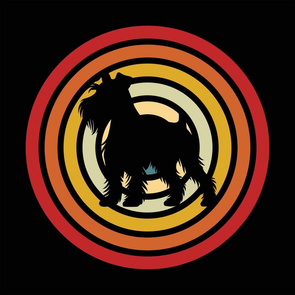 Miniature Schnauzer Silhouette Retro Sunset Background vector