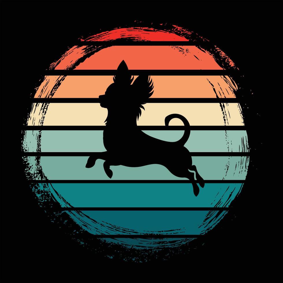 Chihuahua Dog Silhouette Retro Sunset Design vector