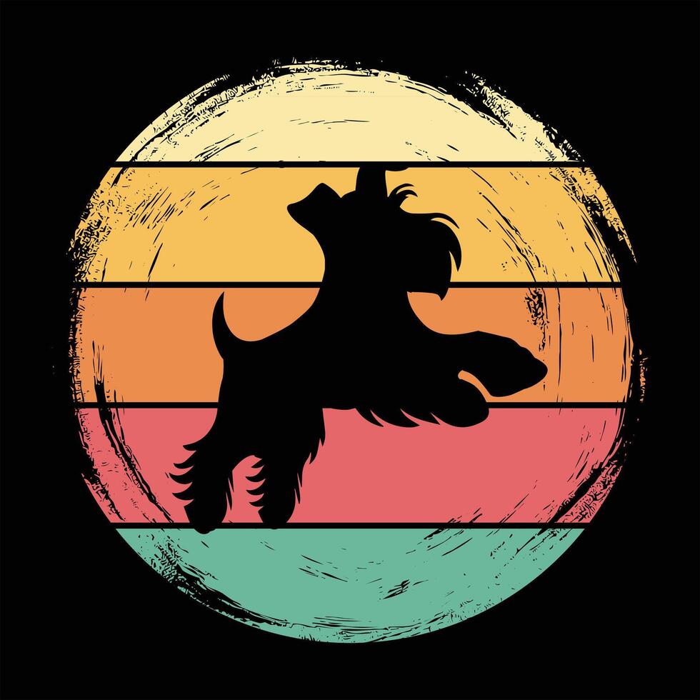 Retro Sunset Miniature Schnauzer Silhouette Design vector