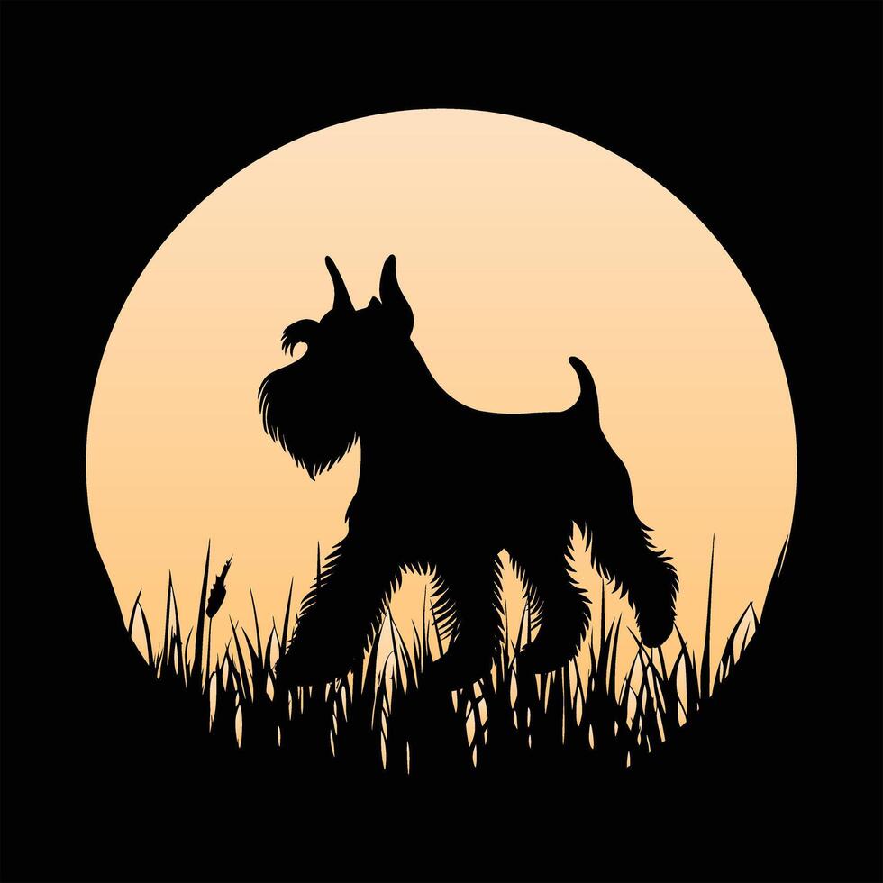 Miniature Schnauzer Dog Vintage Sunset Retro Scene vector