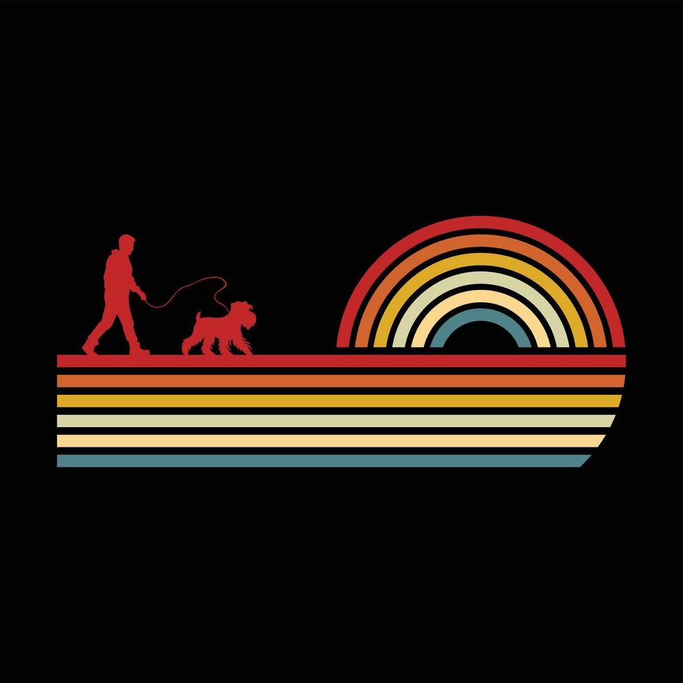 Retro Sunset Miniature Schnauzer Dog Silhouette Design vector