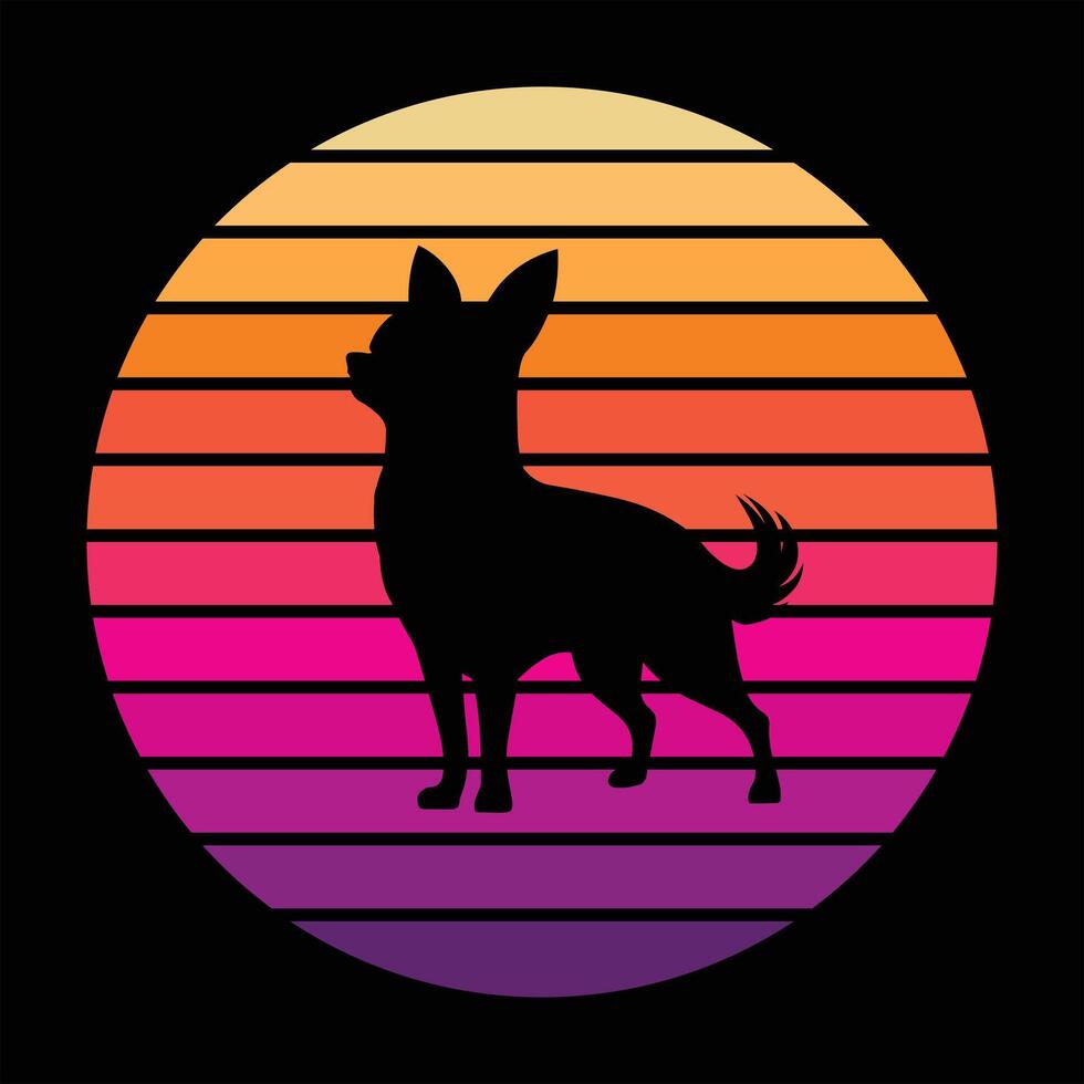 Chihuahua Dog in Retro Sunset Style vector