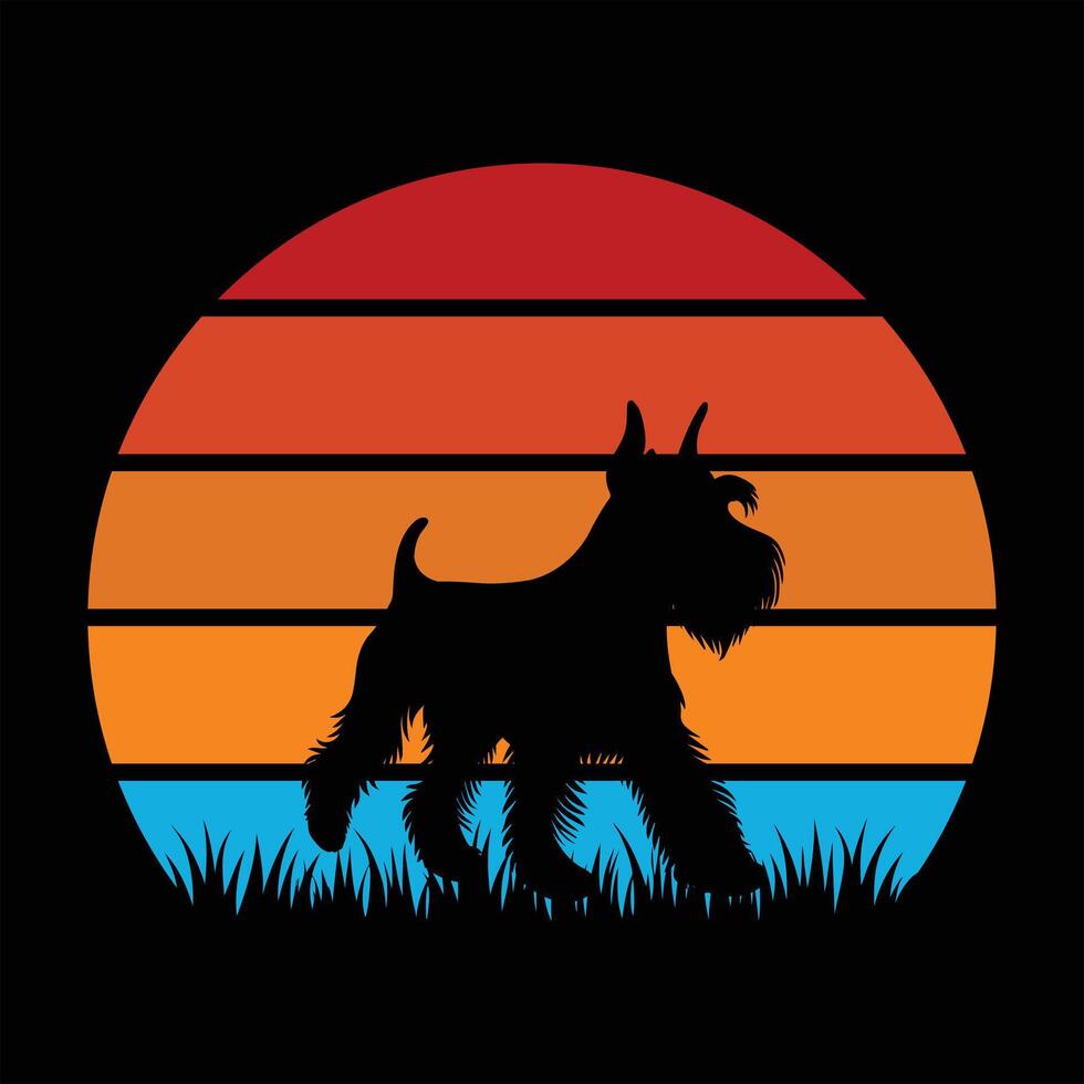 Dog Retro Sunset Miniature Schnauzer Silhouette Design vector